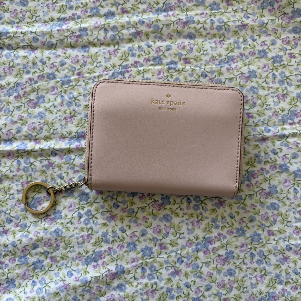 Kate Spade Blush Pink Leather Zip Card Wallet with Key Ring